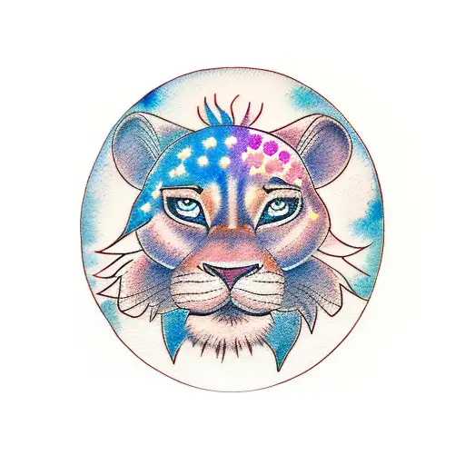 Simba And Nala Back To Back With A Watercolor Sunrise Behind Them