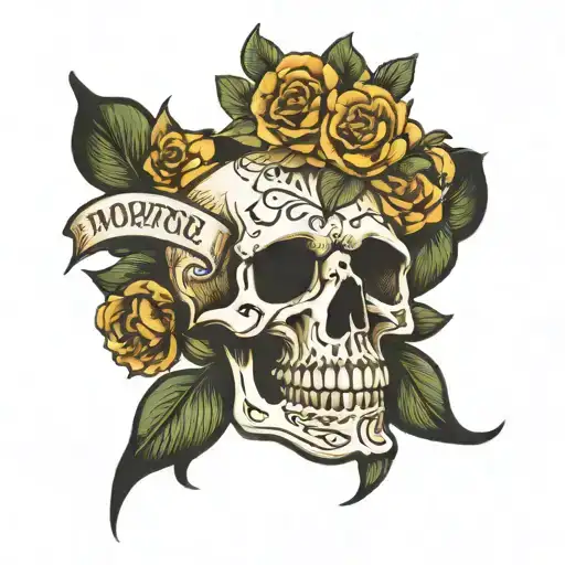 Skull With Wording Momento Mori Text