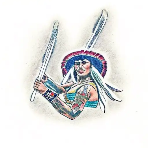 Female Native American Wrestling An Alligator