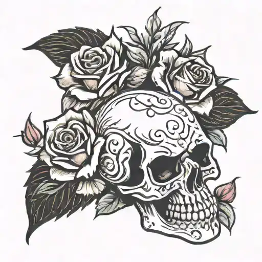 Skull And Roses With The Letter R