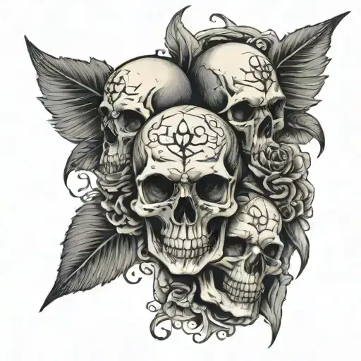 3 Skulls With The Skull In The Center Having Fangs But The Skulls Are Parallel Side By Side Melting