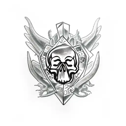 Skulls At The Base With A Dragon Holding A D20