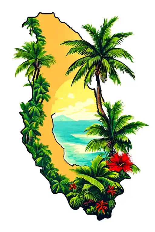 Costa Rica Country Shape Surrounded By Tropical Plantation