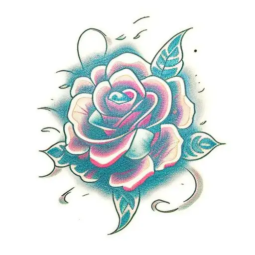 Traditional Japanese Rose Surrounded By Crashing Waves