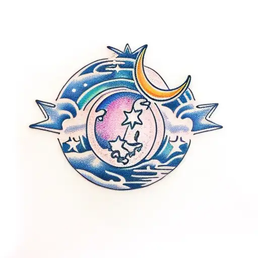 Moon With Ocean And Stars