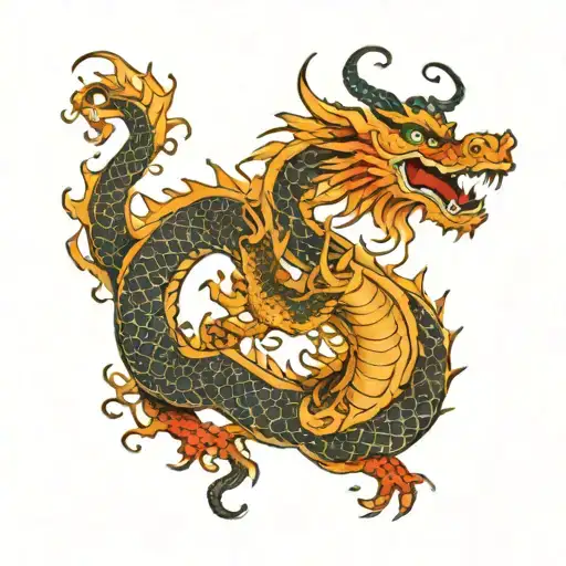 Dragon With Chinese Temple