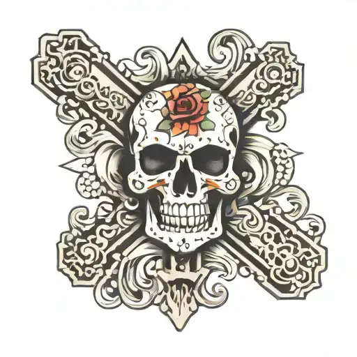 Cross With Skull Adorned