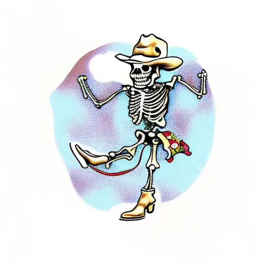 Skeleton Wearing Cowboy Hat And Boots Dancing