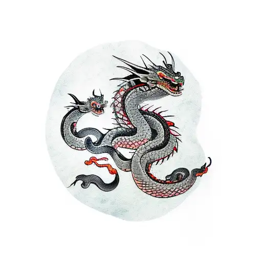 Dragon And Snake And Japanese Mask