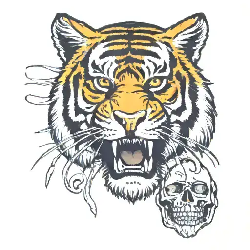 Tiger Face With A Skull In Its Mouth