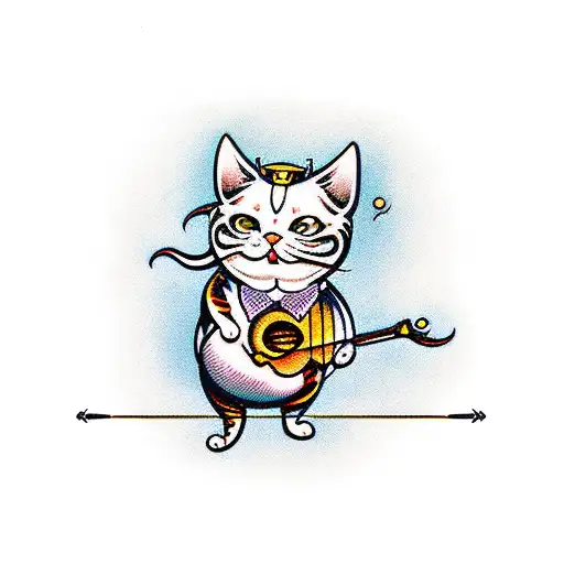 A Lucky Cat Playing A Magical Instrument