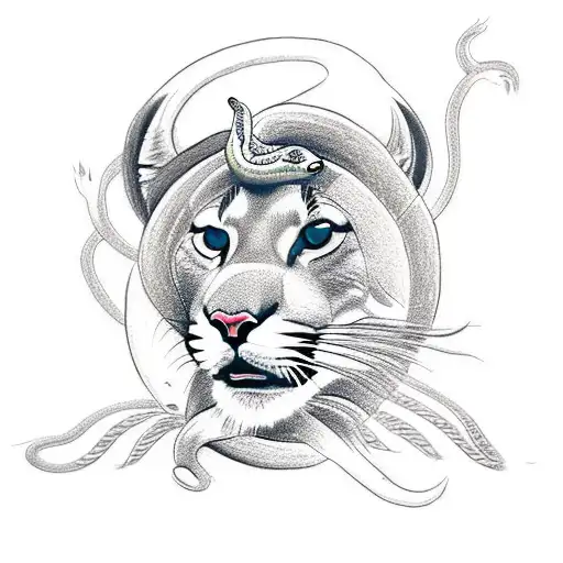 Drawing Of A Puma Surrounded By A Snake And A Condor Flying Over Them