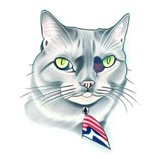Grey Cat With Green Eyes With Sky Motif