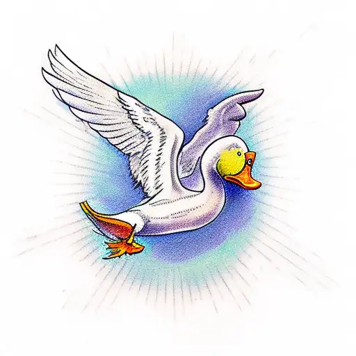 Duck Taking Flight And Open Mouth With Space Amd Solar System Coming Out Like A Cloud