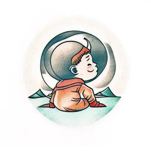 Boy In Forest Staring At Moon