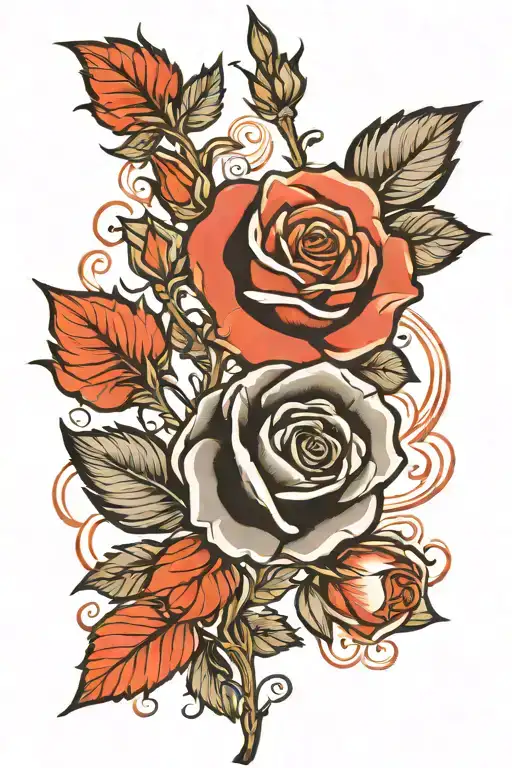 Rose And Stem But The Rose And Pedals Are Red And Everything Else Is Black