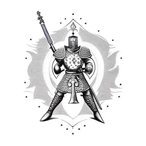 A Dotwork Tattoo Of A Templar Knight With A Hammer Symbolizing Strength And Power