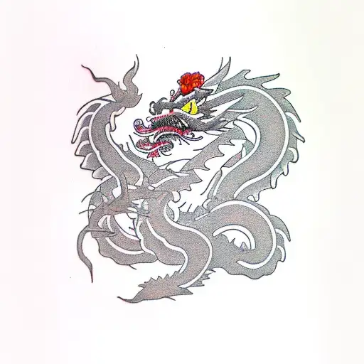 Black Chinese Dragon With Peony Flowers