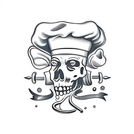 Outline Of A Chef In A Chef's Hat With A Child Chef On The Inside With The Grim Reaper