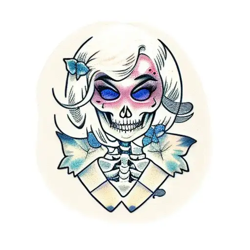 Skeleton Girl Moon On Face