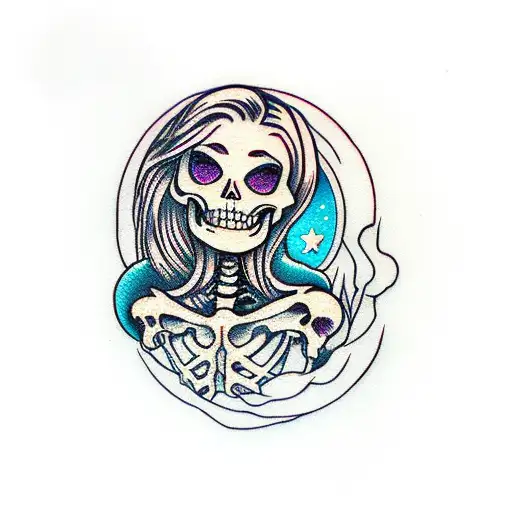 Skeleton Girl With Moon On Face