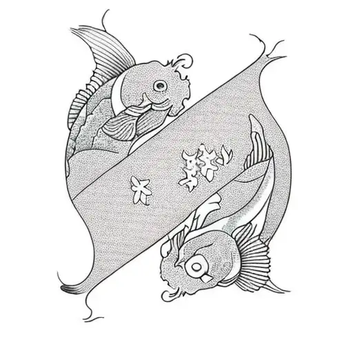 Koi Fish Yin Yang With Cherry Blossoms Around