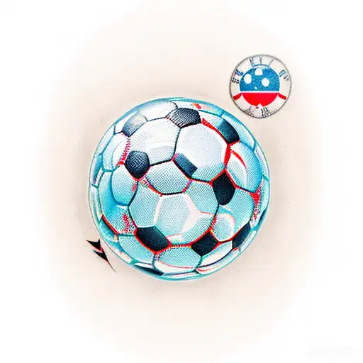 Create A Realistic Portrait Of An Oil Rig With A Soccer Ball Floating Above It