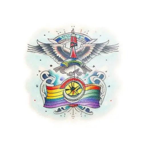 A Traditional-style Tattoo Of A Music Sheet With Rainbow Accents