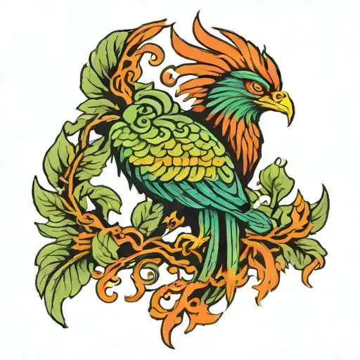 A Phoenix Emerging From A Dense Green Forest