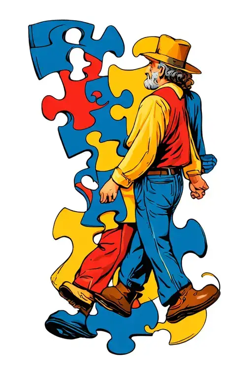 Autism Puzzle Pieces With Dad Walking Hand In Hand