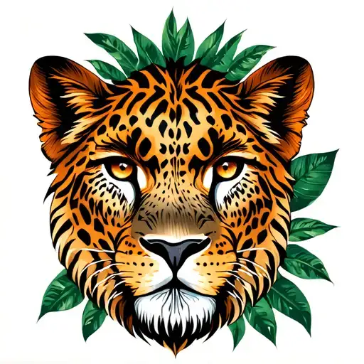 1 Face Half Lion Eye Half Leopard Eye Jungle Back