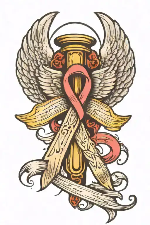Cancer Ribbon With Angel Wings