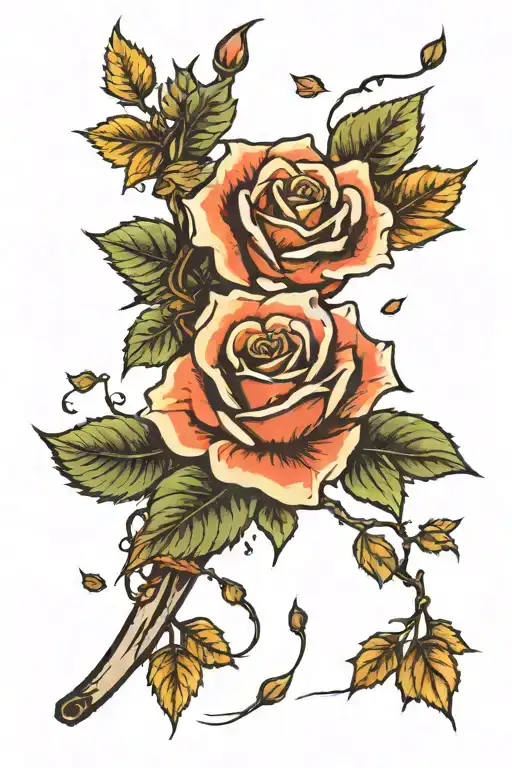 A Rose Cut By A Katana With Falling Leaves