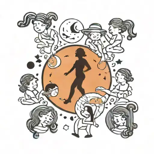 Moon Phases Forming A Silhouette Of A Teacher Surrounded By Four Child Figures