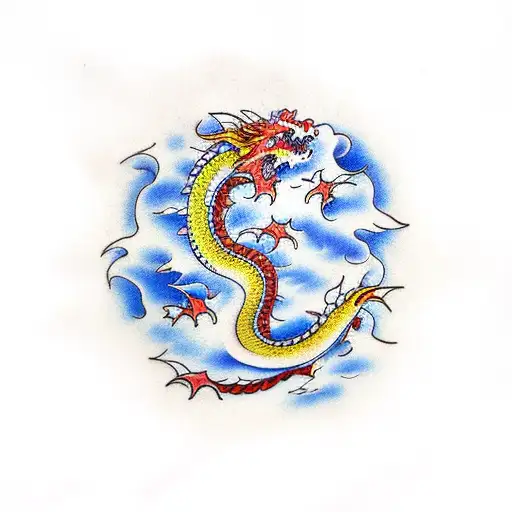 Japanese Dragon With Cloud Background