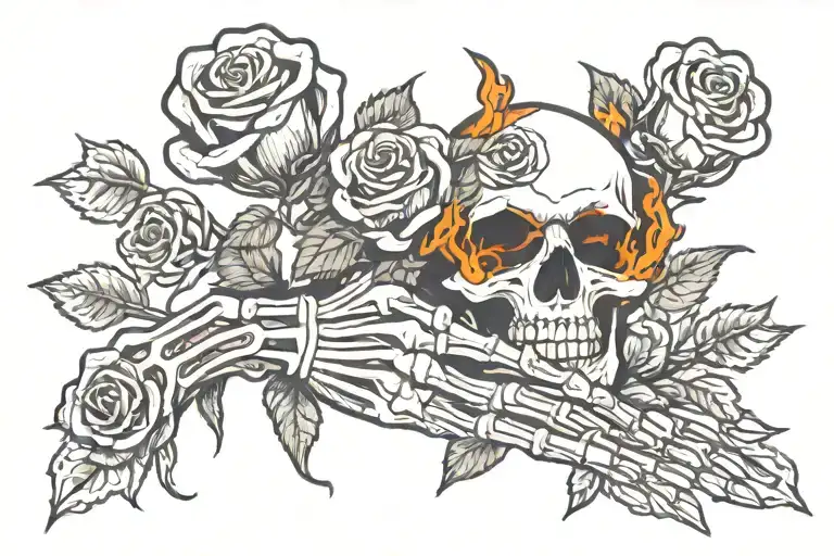 Skeleton Hand Holding Burning Rose