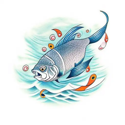 A Traditional Style Tattoo Of A Fish Swimming In A Sea Of Musical Symbols