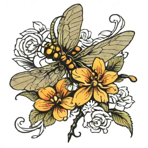 Dragonfly And Flower