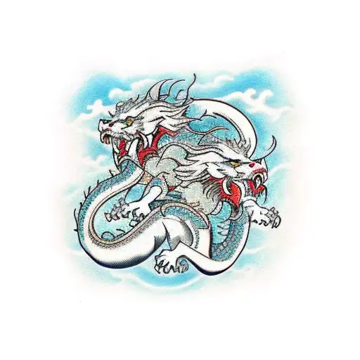 Dragon And Lion Fighting Together