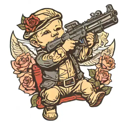Gangster Baby Cupid Holding Gun Shooting With An Ar 15