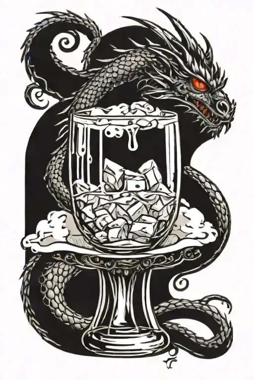 A Glass Of Ice With A Dragon In It
