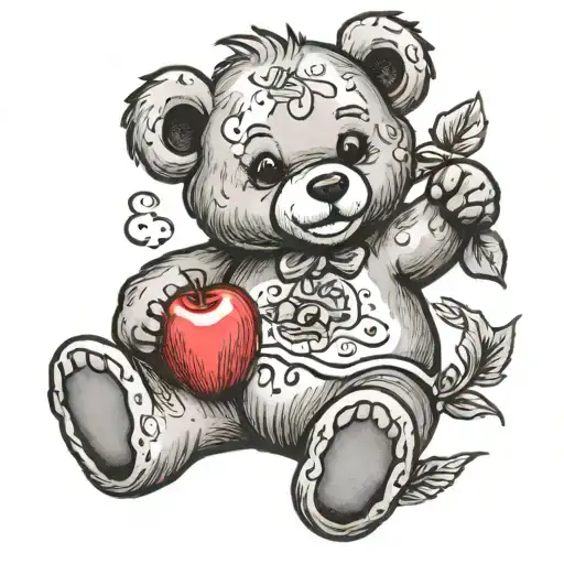 Grey Teddy Bear Holding Apple