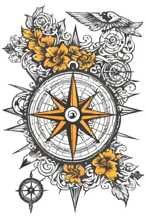 A Traditional Style Compass With Dog Paw Prints Leading In Different Directions