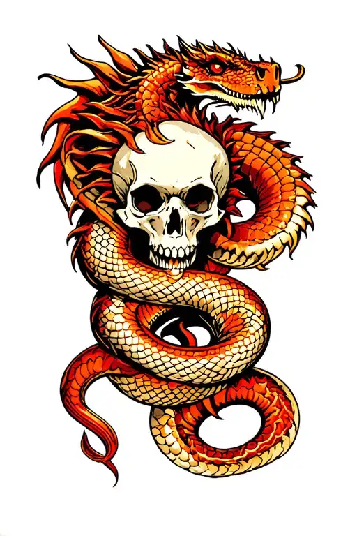 Skull Dragon Snake Intertwined