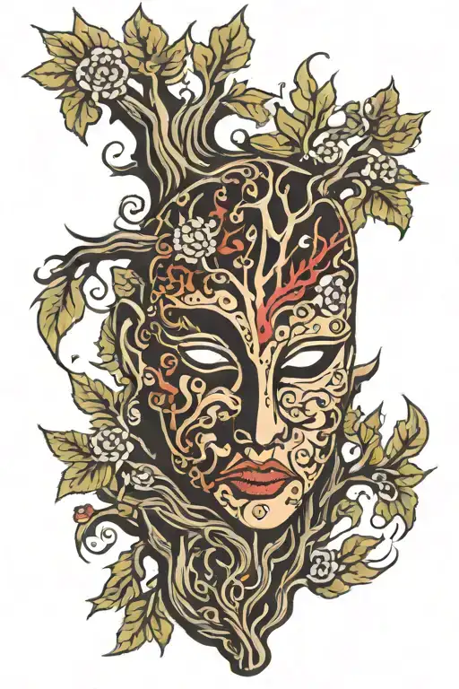 Tree Of Life Fonix Whith Gire Flames Theatre Mask Holding