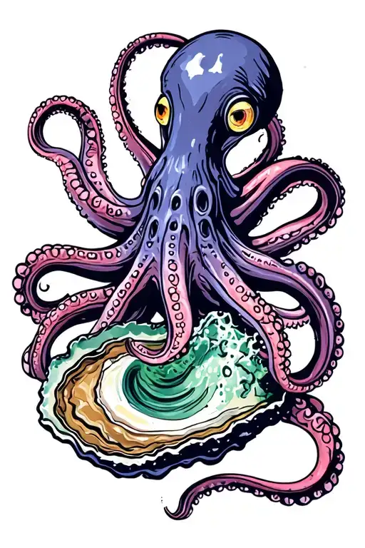 Octopus Opening An Oyster Being Shucked With Oyster