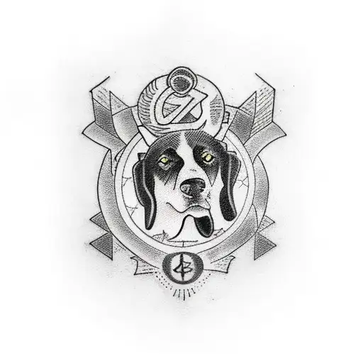 Tattoo Of A Black Stray Dog With A Coding Symbol Incorporated In Its Design