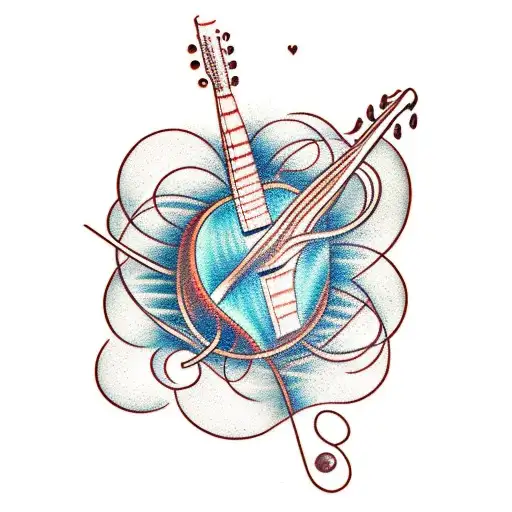 Guitar Strings Intertwining With Musical Notes