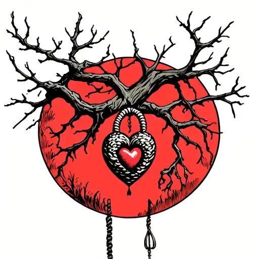 Barren Tree With A Heart On A Noose Hanging From Branch