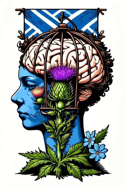 Brain Cage Dementia Scottish Flag And Thistle Forget Me Not